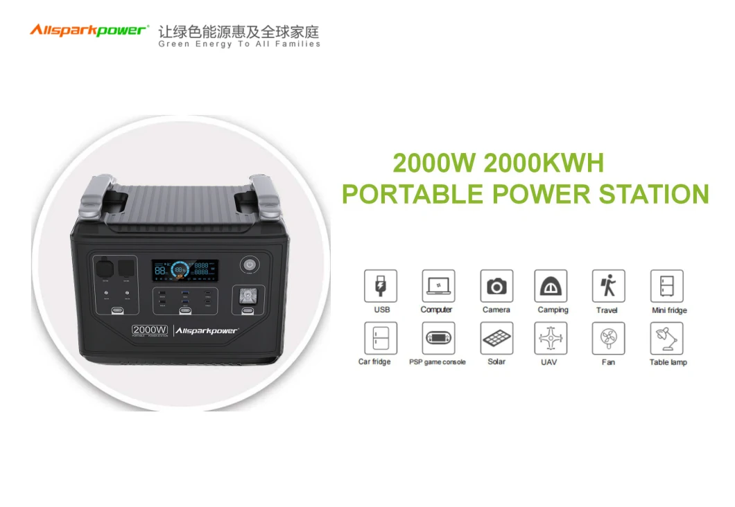 Two-Way Fast Charging Peak 4000W Outdoor Use Support UPS Solar Generator 2hrs Charging Full 2000wh Solar Portable Power Station with USB-C Output Pd 100W*2